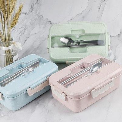 ☉ YGS - Kotak Makan 4 in 1 / Tempat Makan Satu Set / Kotak Bekal Makan Jerami Gandum Lunch Box ℮