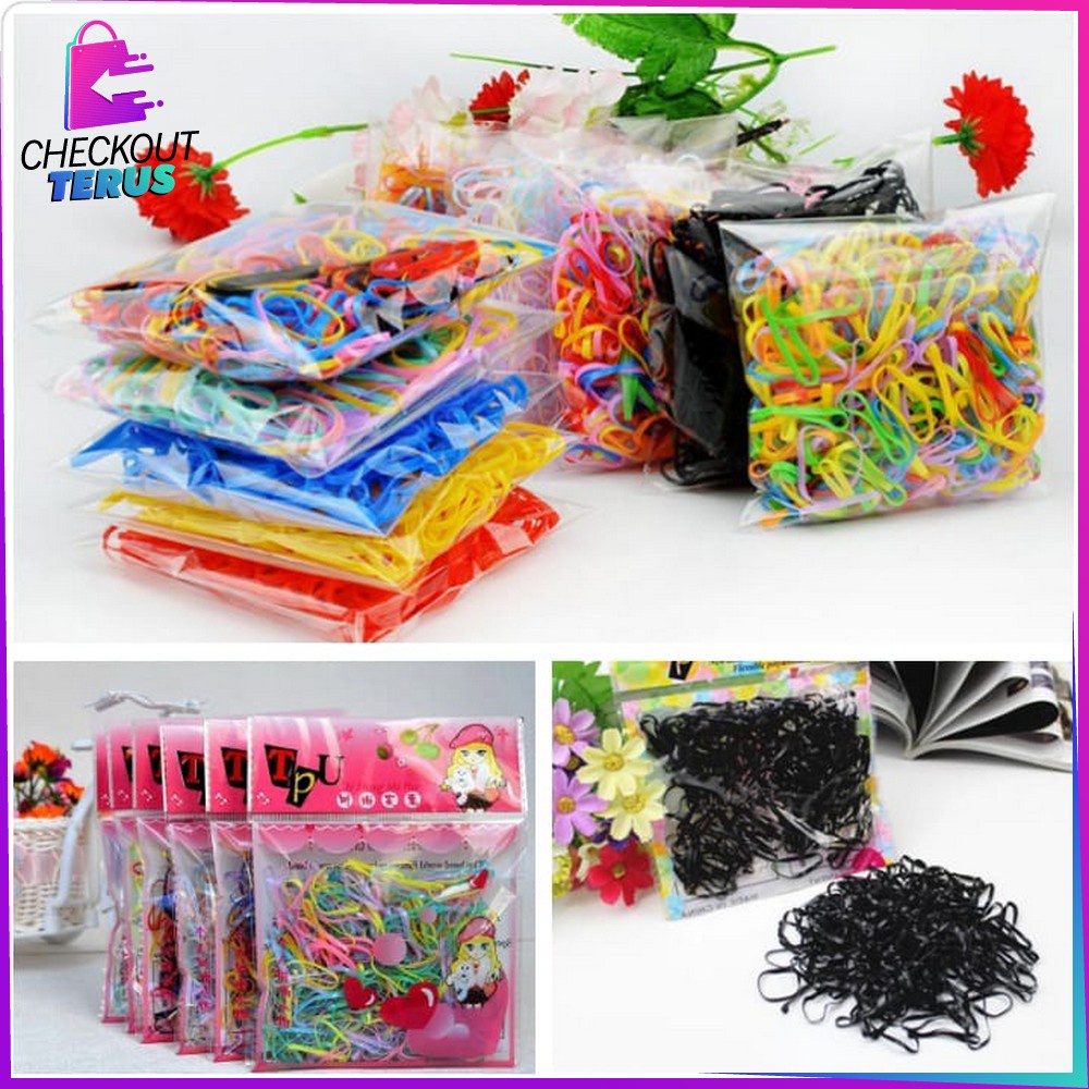 CT C214 Ikat Rambut Polos Isi 200 PCS Bahan Karet Headband Kids Fashion Aksesoris Kunciran Rambut Wanita