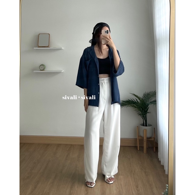 SIVALI Saff Top | Kemeja Loose Crinkle Double Pocket - Oversized Loose Shirt - Atasan Wanita