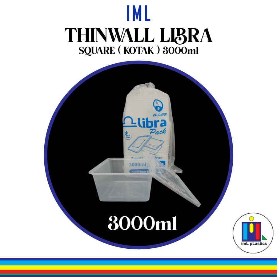 Kotak Makan Plastik THINWALL LIBRA SQUARE ( KOTAK ) 3000ml ( 1 set isi 25 pcs )