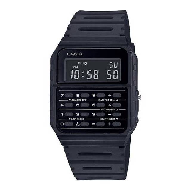 CASIO ORIGINAL TYPE CA-53WF-1B FULL BLACK / JAM TANGAN PRIA / CASIO DATA BANK KALKULATOR