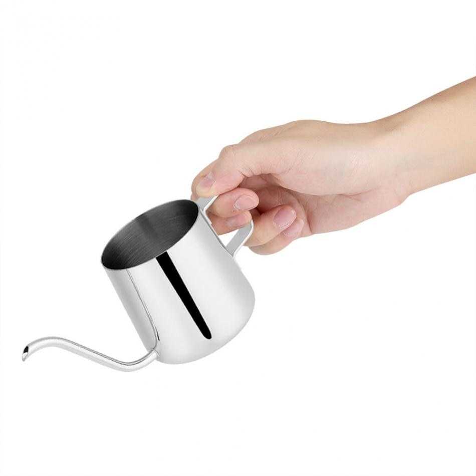 Teko Leher Angsa Ceret Kopi Stainless Steel Gooseneck Kettle V60 Pour Over Drip Maker Pot Silver