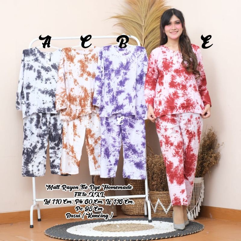 Mav_boutique Setelan Piyama Tie Dye Lengan Panjang Pajamas Cantik Viral