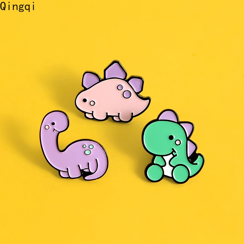 Bros Pin Enamel Desain Kartun Dinosaurus Warna Hijau Ungu Pink Untuk Pakaian Tas