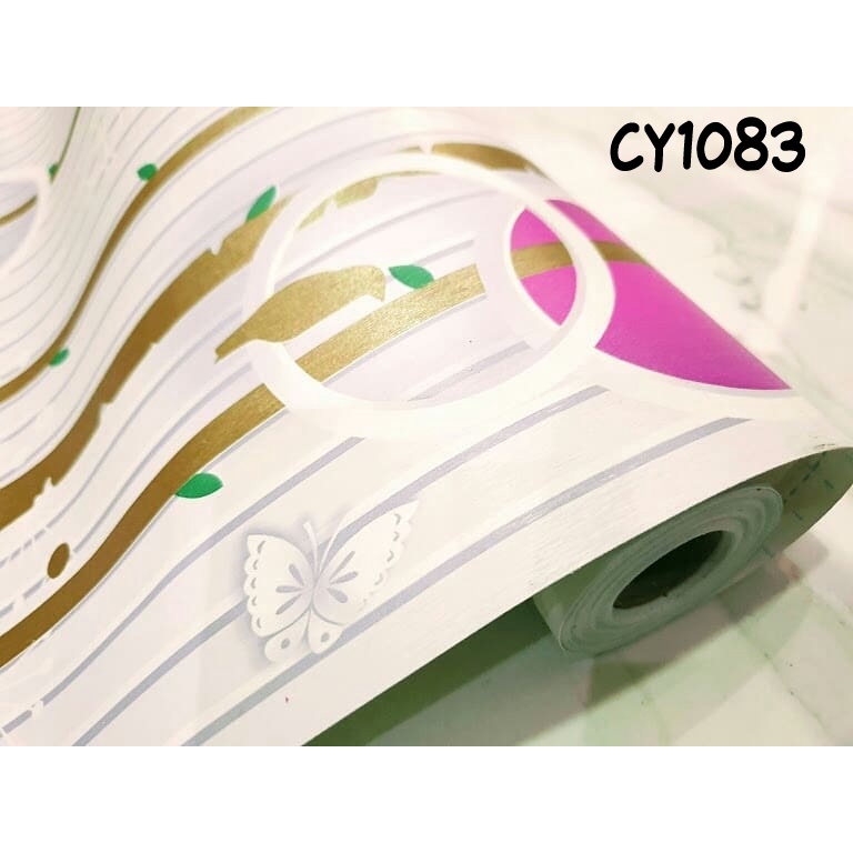 Ratudinding CY1083 Pink Leaves N Bubbles 10 m X 45 cm Wallpaper Stiker Dinding