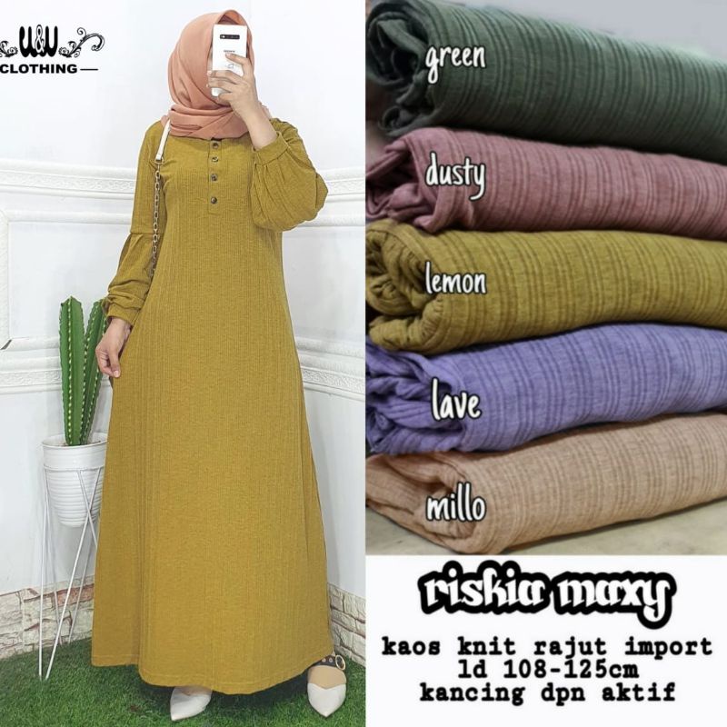GAMIS DRESS HARIAN FALIA MAXY GAMIS WANITA BAHAN KAOS KNIT RAJUT IMPORT LD110-125cm FIT TO XL-Lemon