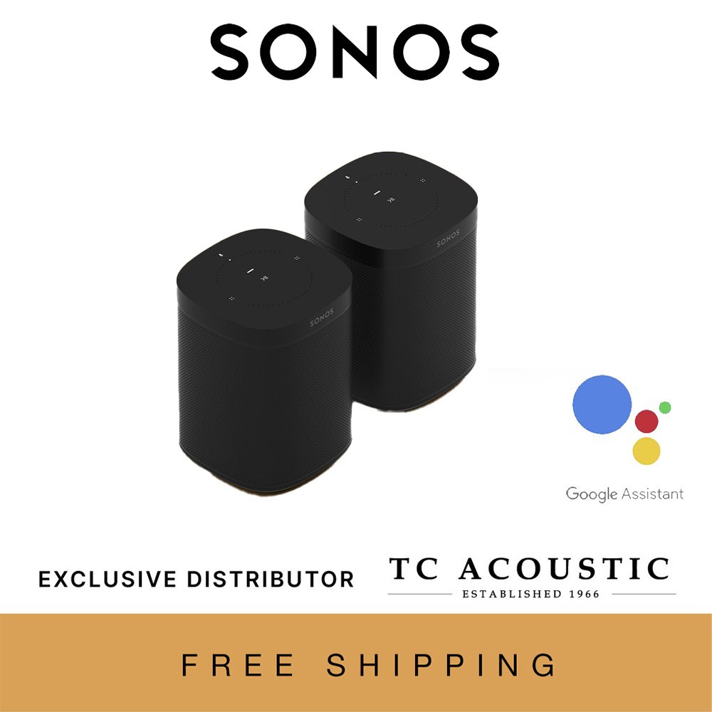 Sonos One (Gen 2) Black - 2 Room Set, Smart Speakers | Google Assistant & Alexa Built-in