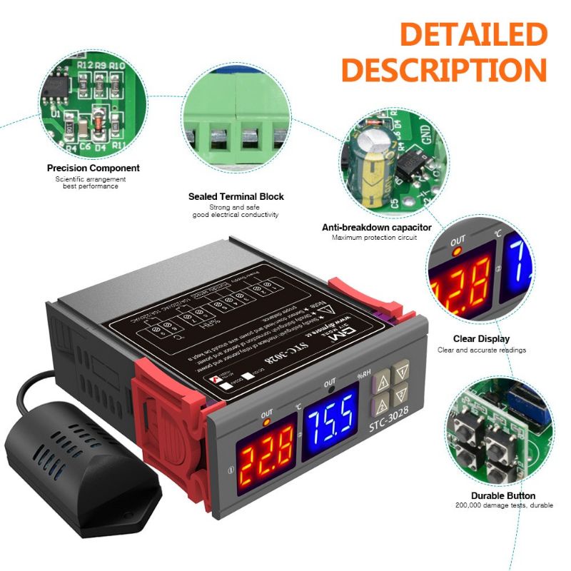 STC 3028 Termohygrostat 220V Termostat Hygrostat Pengatur Suhu Dan Kelembapan Digital