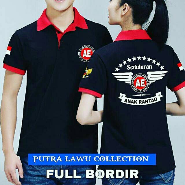  Kaos  Polo Hitam Sayap Full Bordir