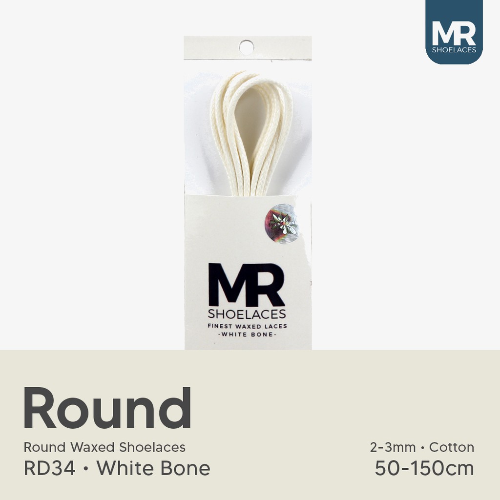 MR Shoelaces RD34 White Bone (Putih Tulang Tali Sepatu Lilin 2-3mm Bulat Round 50cm 60cm 70cm 80cm 90cm 100cm 120cm 150cm (Waxed Laces) - Premium Shoelace