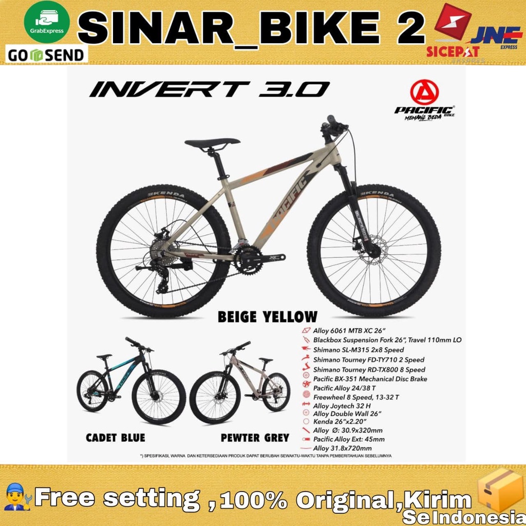 Sepeda Gunung 26 Inch MTB PACIFIC INVERT 3.0 Alloy 2x8 Speed Cakram