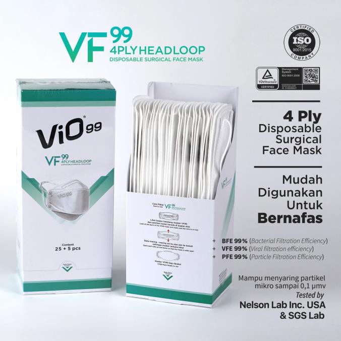 Masker Vio VF99 Headloop 4ply Medis isi 30 pcs