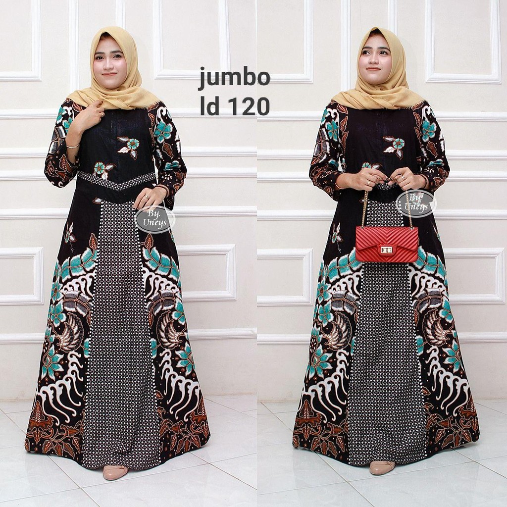 Gamis Batik Super Jumbo LD 110 Dan LD 120 Bahan Katun Motiv Terbaru Bisa Cod