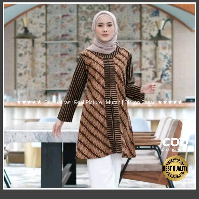 M-L-XL-XXL Batik Tunik wanita ASJ SA HRB026 Kenongo Pekalongan Sogan Tulis