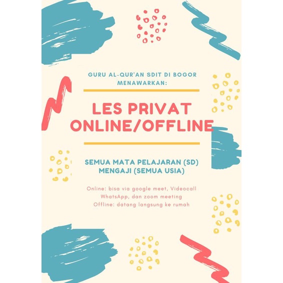 

Les Privat Pelajaran Umum (SD) & Mengaji (Semua Usia)