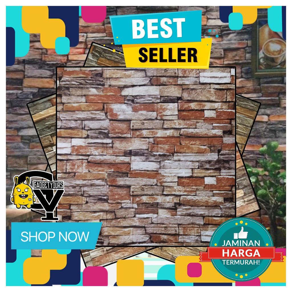 Sticker wallpaper dinding 3d foam Motif Batik Model rumah konsep industrial minimalis modern-ORANGE CERAH