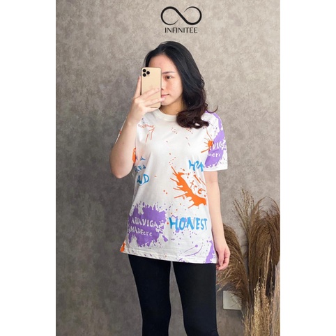 Kaos Wanita Bahan Cotton Combed 30s Full Print Lengan Pendek Kaos Oblong Wanita Remaja