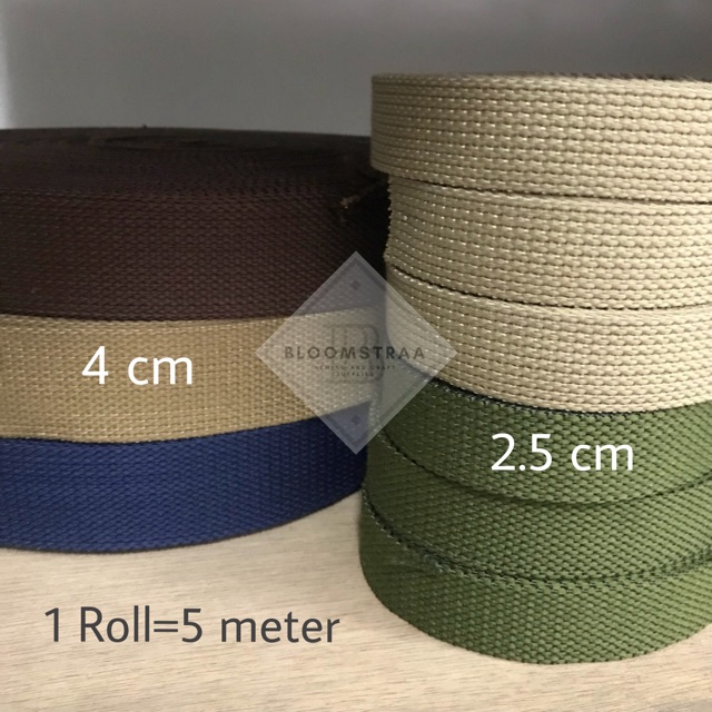 Webbing Katun 2,5cm (5 Meter) 25mm tali tas polycotton webbing handle tas 25 mm lokal