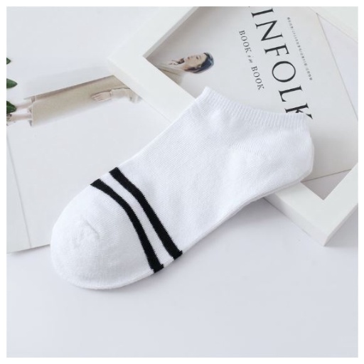 DF KK214 Kaos Kaki Motif 2 Garis Import Fashion Wanita Pria Kaos Kaki Pendek Mata Kaki Ankle Korean