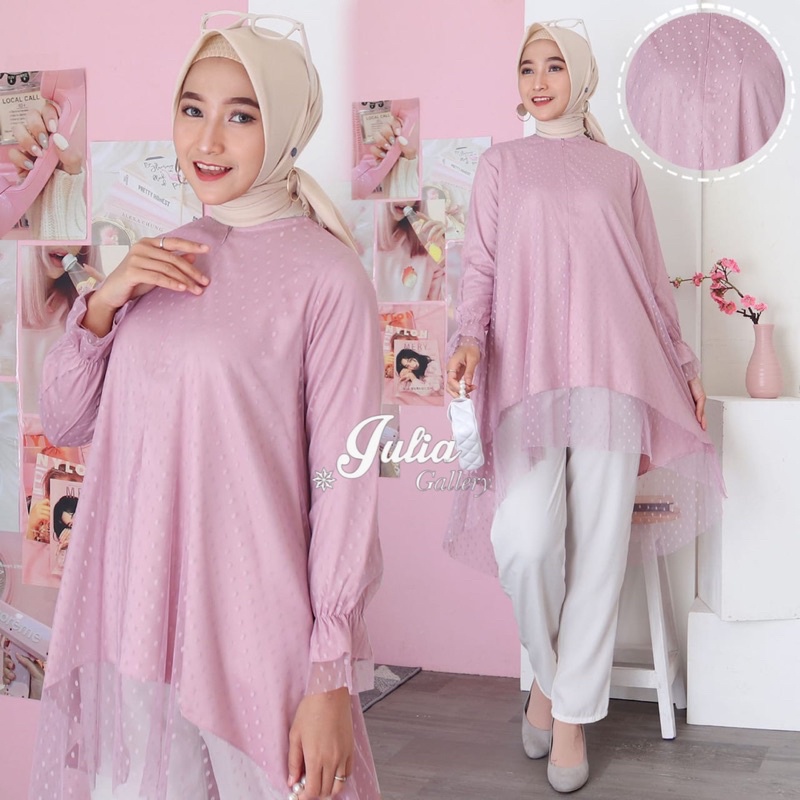 Tunik brukat brokat tile dot pesta kondangan lebaran terbaru terkini