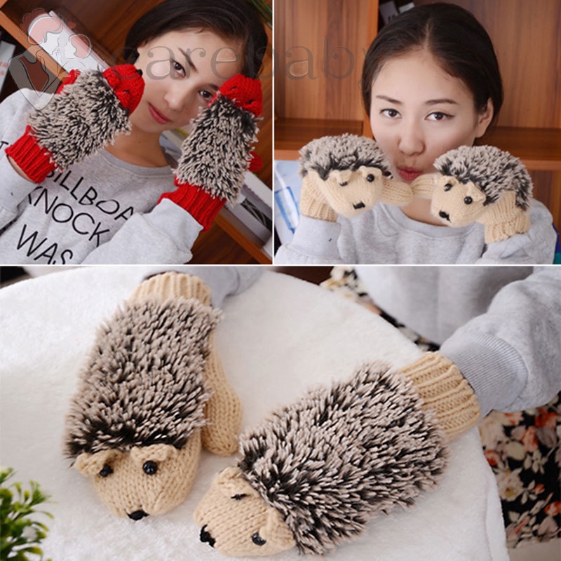 Cb Sarung Tangan Rajut Hangat Motif Kartun Hewan Landak Lucu Untuk
