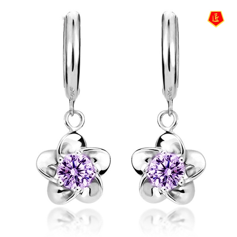 [Ready Stock]Simple Sweet Flowers Diamond Silver Earrings