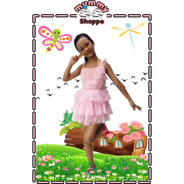 Dress rose pink 203 baju anak perempuan model dress dengan aksen bunga mawar 3D