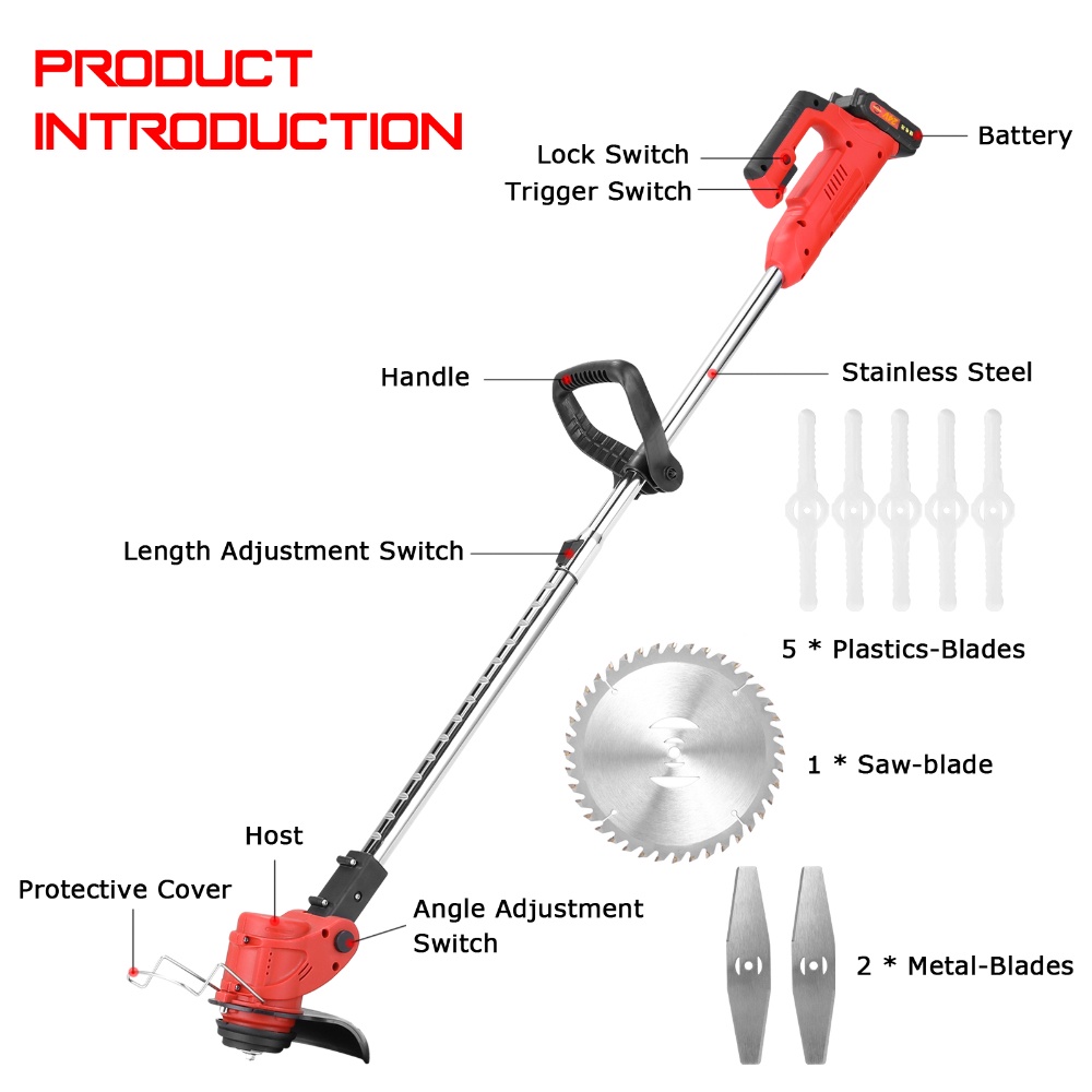 24V Mesin Potong Rumput Lawn Trimmer with Battery, Electric Lawn Mower, Battery-Powered Lawn Mower,Telescopic Handle