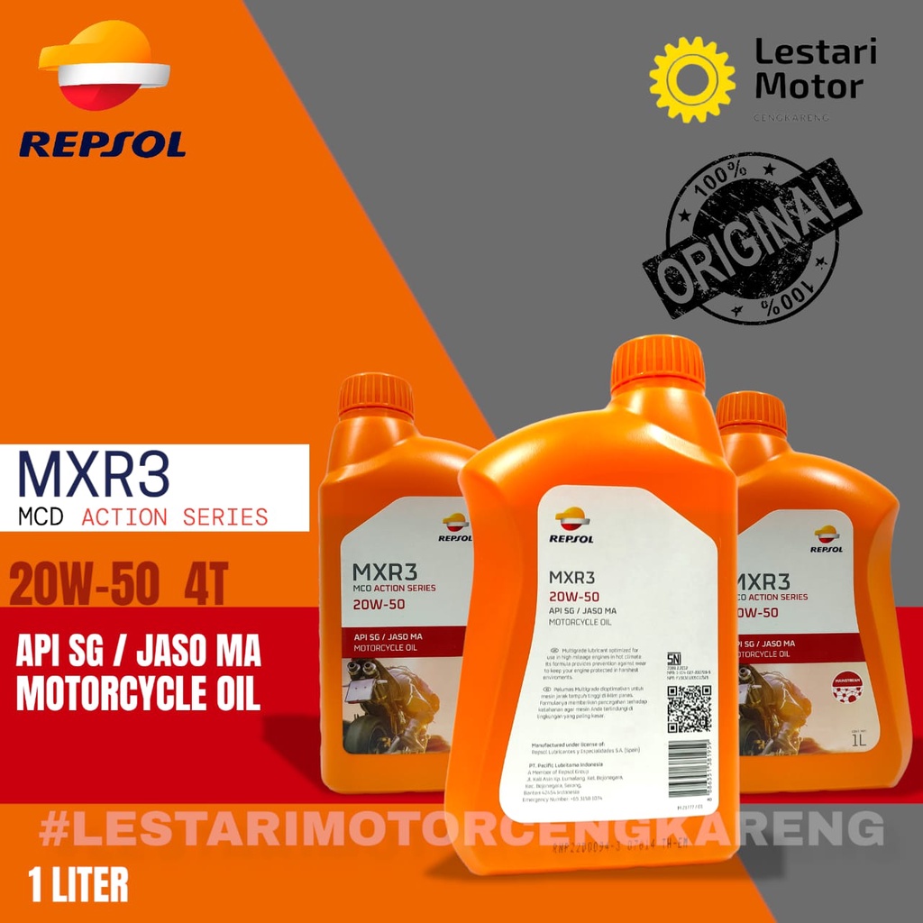 OLI REPSOL MXR 3 MXR3 4T 20W-50 1L API SG COCOK BUAT MOTOR BEBEK SPORT