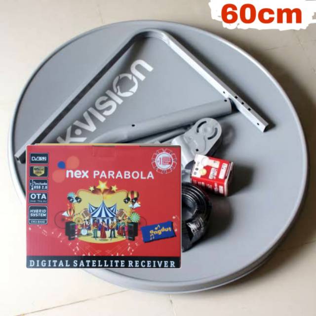 Antena Parabola K vision 60cm Lengkap Receiver Nex Parabola Merah hd free channel