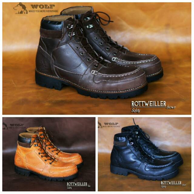 SEPATU SAFETY BOOT FULL KULIT ASLI WOLF ROTTWEILER ORIGINAL