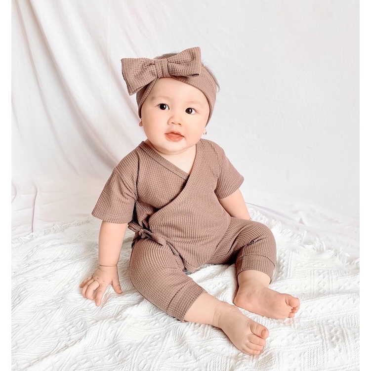 [12.12 SALE] Mioubaby Kimono Basic Free Headband / kimono bayi / jumper bayi / jumpsuit bayi / hadiah lahiran / baju anak perempuan / kimono anak / waffle knit / baju anak / jumper anak / jumper bayi / jumpsuit bayi