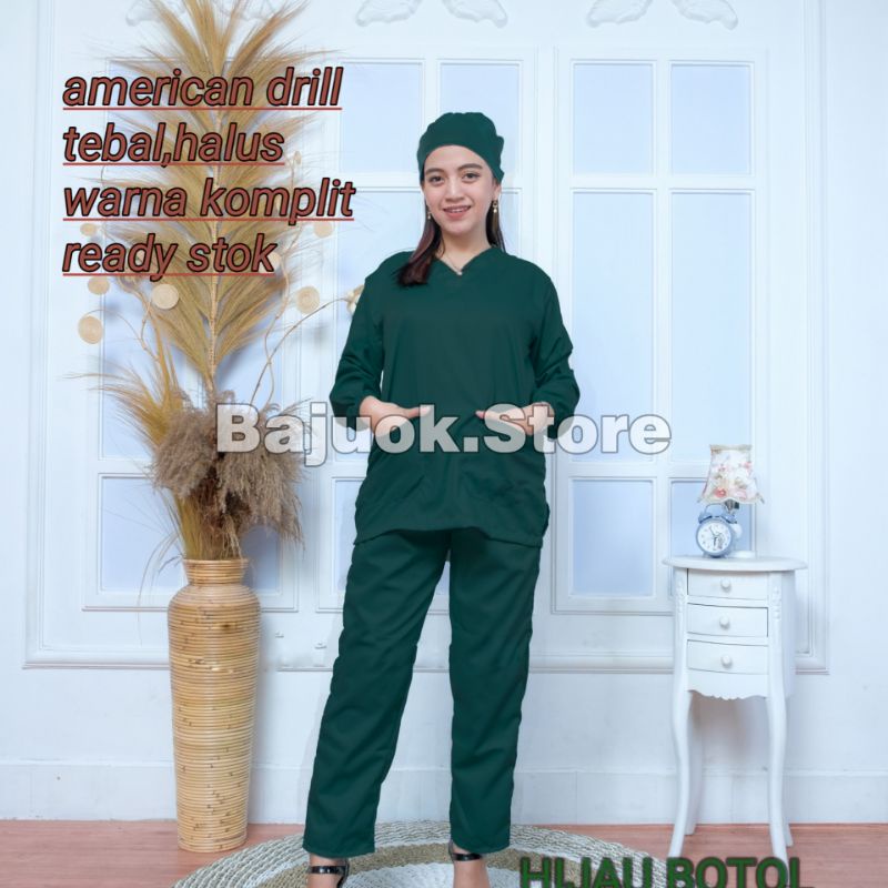 baju ok lengan panjang scrub medis baju perawat ok lengan pendek seragam dokter jaga medis american drill baju ok putih