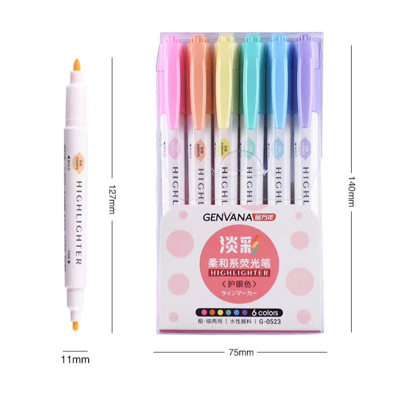 

GENV Dual TIP Highlighter with Pastel Colors / Highlighter dengan 6 warna pastel