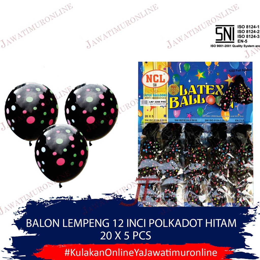 Balon Latex Polkadot HITAM 12 INCI Lempengan Balon Polkadot 12 INCI