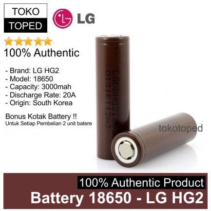 Authentic Battery 18650 LG HG2 3000mAh | original batere batre baterai senter led swat kipas angin