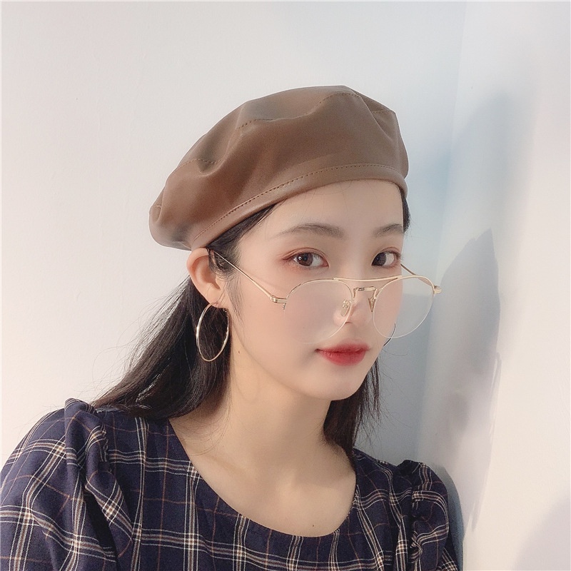 Topi Baret Bahan Kulit PU Gaya Korea Untuk Wanita