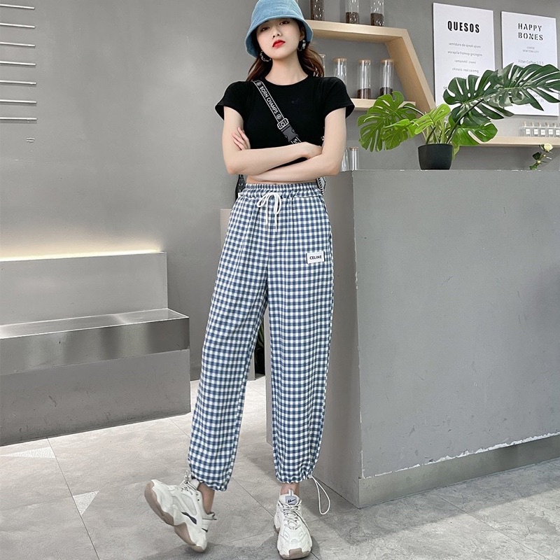 Celana joger kulot wanita / Celana joger kulot motif kotak