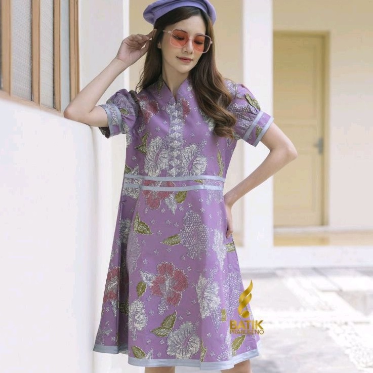 Inayah Dress Lengan Pendek Original Batik Wanita Prabuseno Bahan Katun Printing Premium Halus Adem L