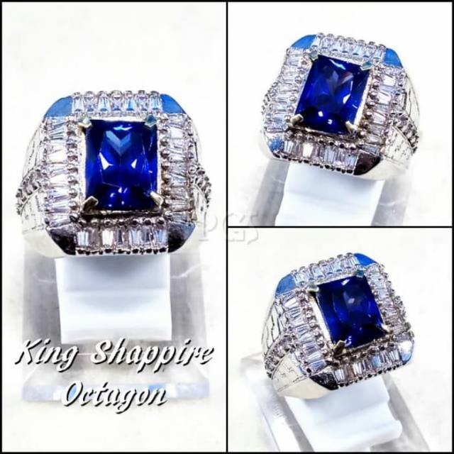 Cincin Batu Permata King Safir Saphire Cut Octagon
