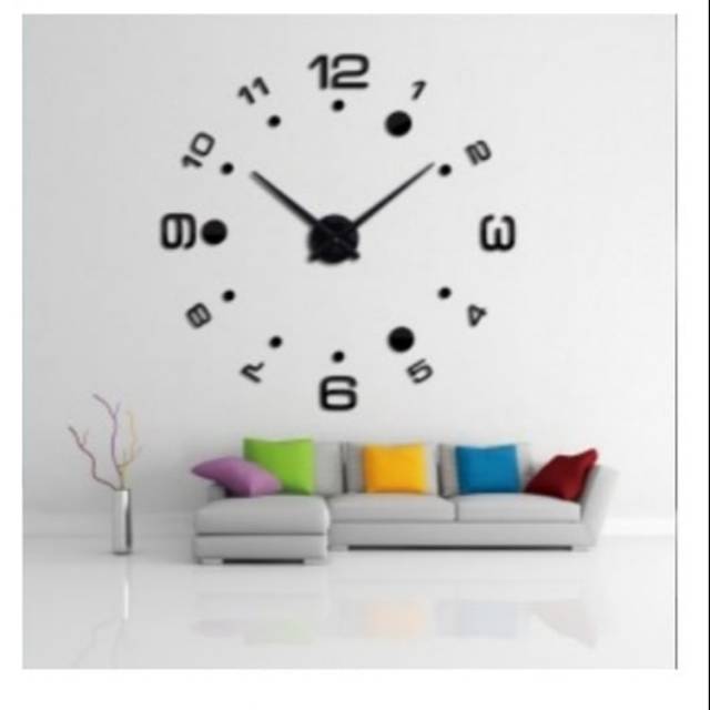 (MAINANKYU) Jam Dinding Besar DIY Giant Wall Clock Quartz Creative Design Arcylic 100cm - Black