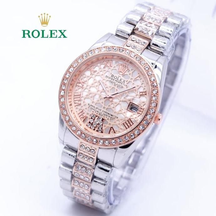 Jam Tangan Wanita Rolex Madu Stainles - Silver Rosegold