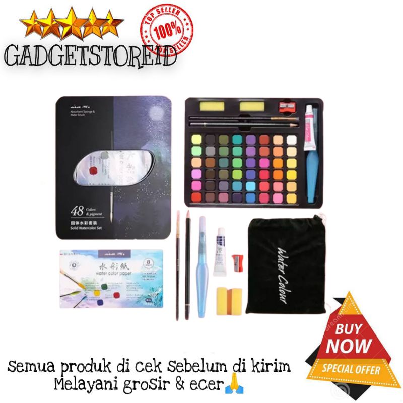 

GG - Watercolor paint / set cat air padat set alat lukis dengan kuas otomatis warna terang 36 warna / 48 warna