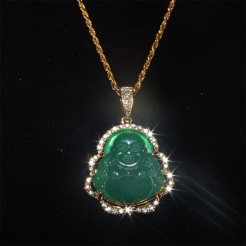 Kalung Liontin Batu Giok Maitreya Budha Bluestone Natural Untuk Pria Dan Wanita