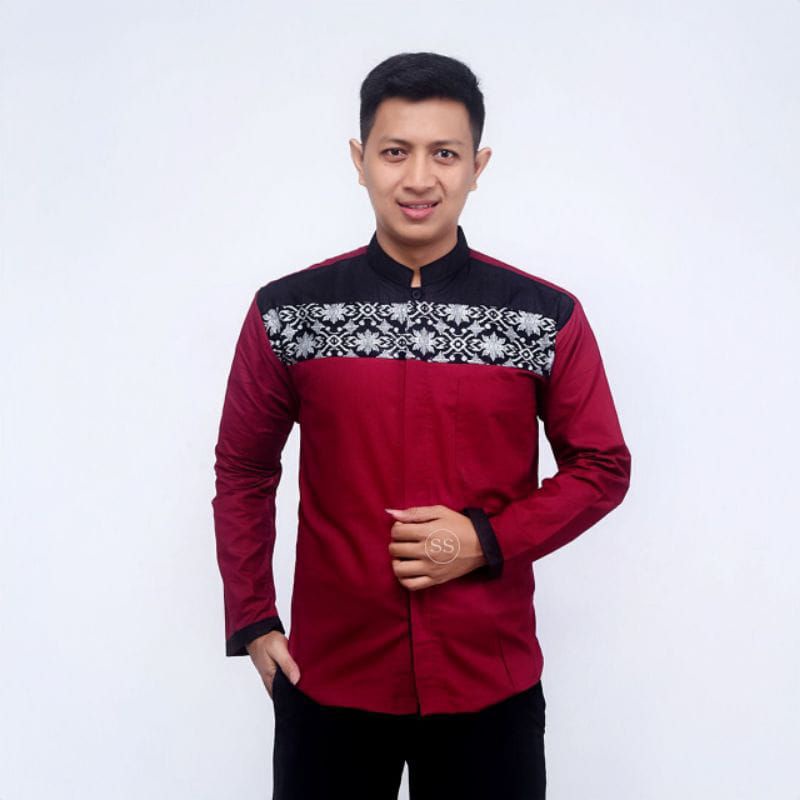 Baju Koko Pria Dewasa Lengan Panjang | Baju Koko Batik Kombinasi Motif Modern Terbaru