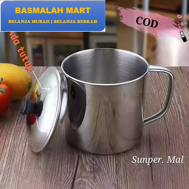 Gelas/Mug Stainless Ekonomis 10 Cm dengan Tutup Gelas Stainless 10cm Harga Murah0 Murah
