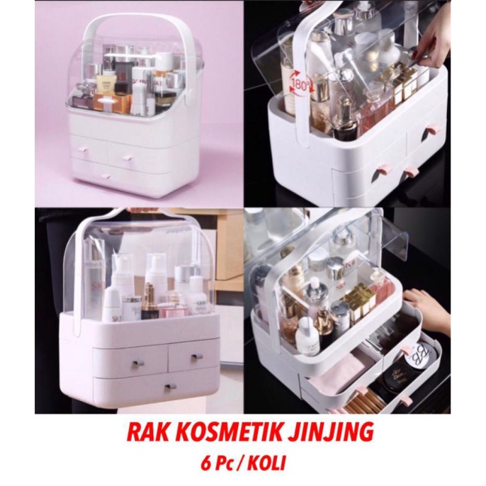 (PROMO) Murah Rak Kosmetik Jinjing JUMBO / Storage box Organizer / Tempat Kosmetik Anti Debu / Tempat Kosmetik Viral