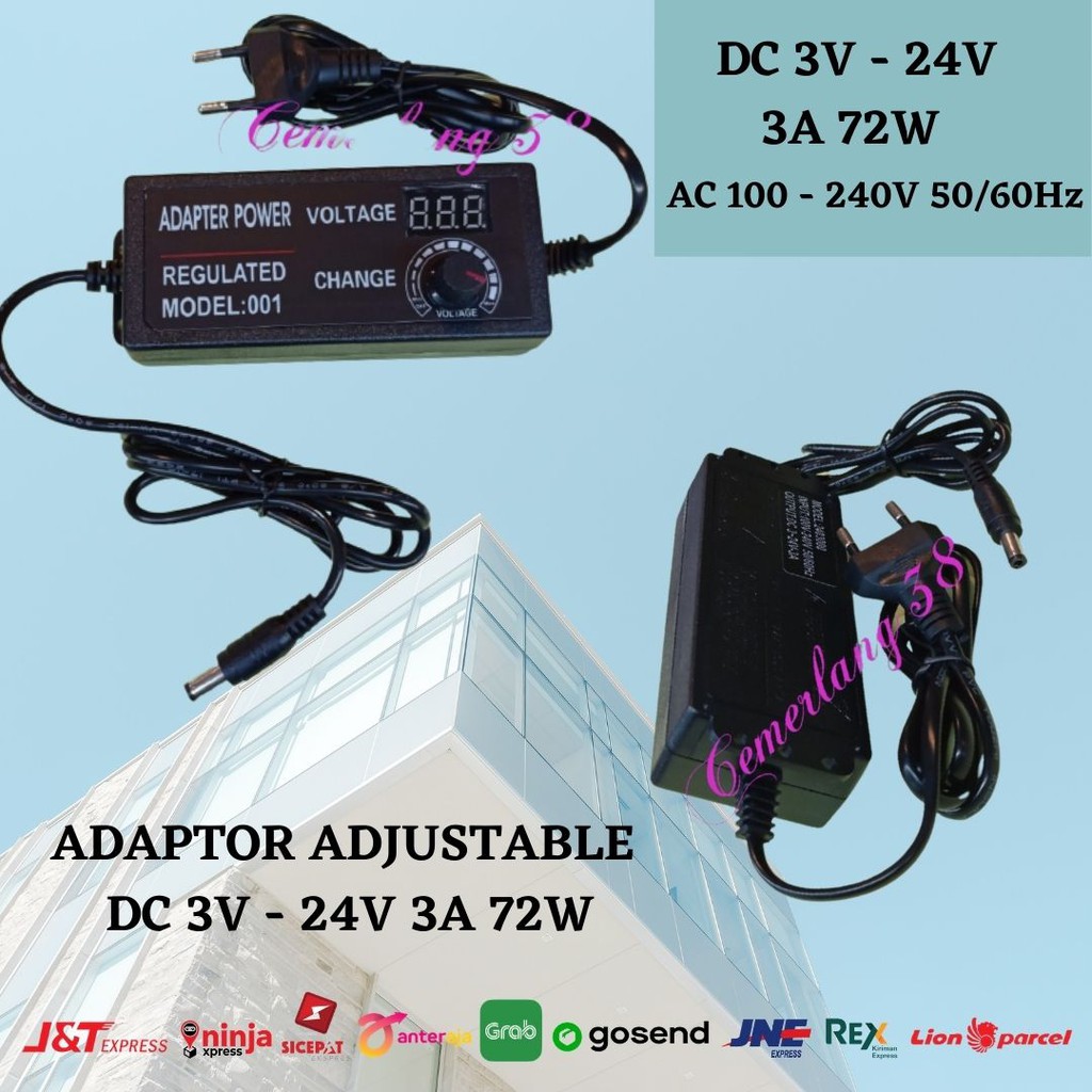 ADAPTOR ADJUSTABLE POWER SUPPLY DC 3V - 24V 3A 72W VOLT LED DISPLAY