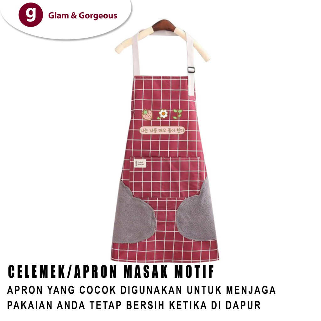 Apron Celemek Masak Barista Dapur Motif Garis Waterproof CM011