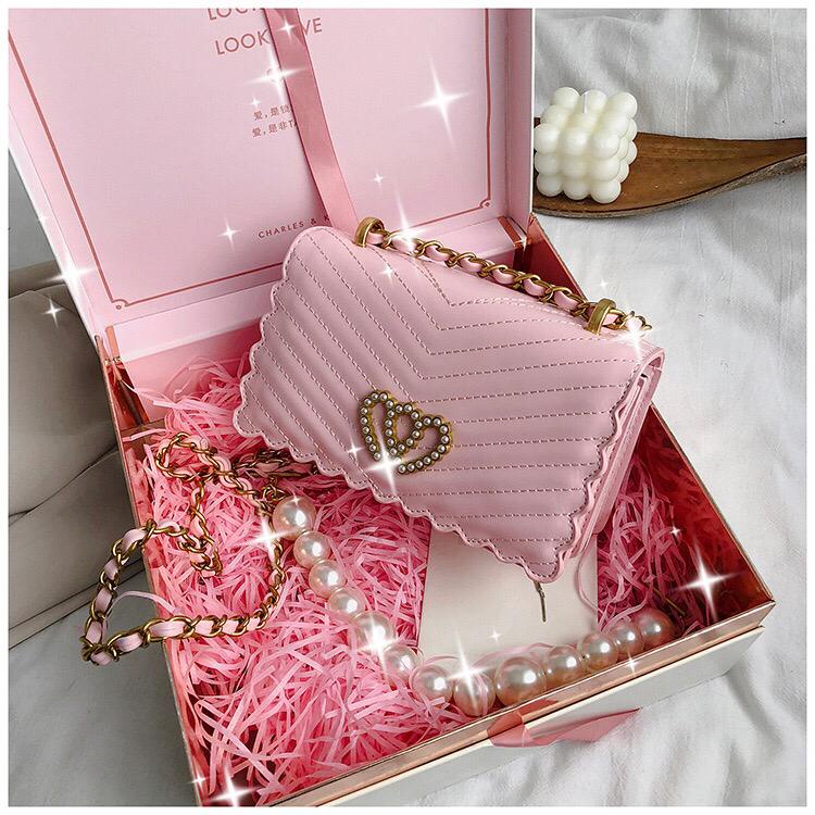 L5433 Tas Selempang Wanita Fashion Slingbag Love Strap Rantai Mutiara Tas Import Cantik Tante Frozen